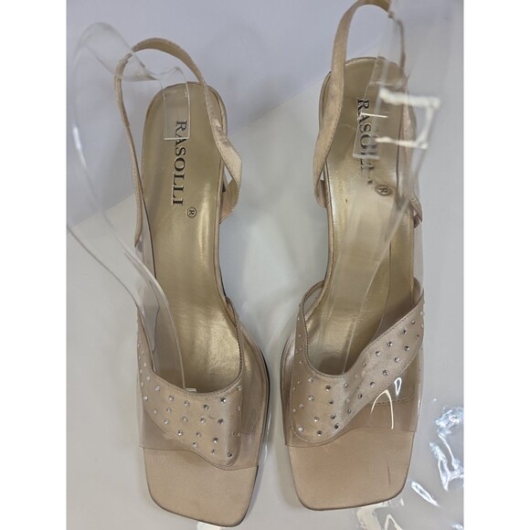Rasolli Satin & Clear Plastic Champagne Rhinestone Beading Sling Back sz 11 hoco - Picture 3 of 7